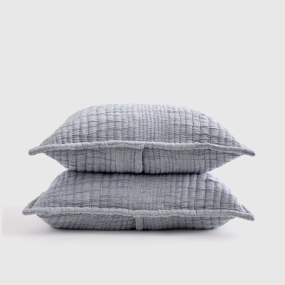 QUINCE Organic Cotton Channel Stitch Sham Set Standard Blue 6675